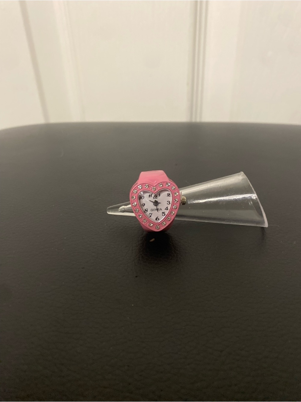 Heart-Shaped Pink Ring Watch with Rhinestones